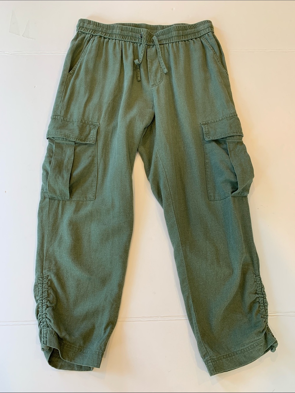 Jules & Leopold Women’s Medium Olive Green Linen Blend Pull-On Capri Cargo Pants